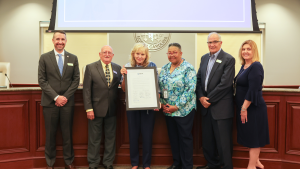 Town Council and Clerk holding city of civility award