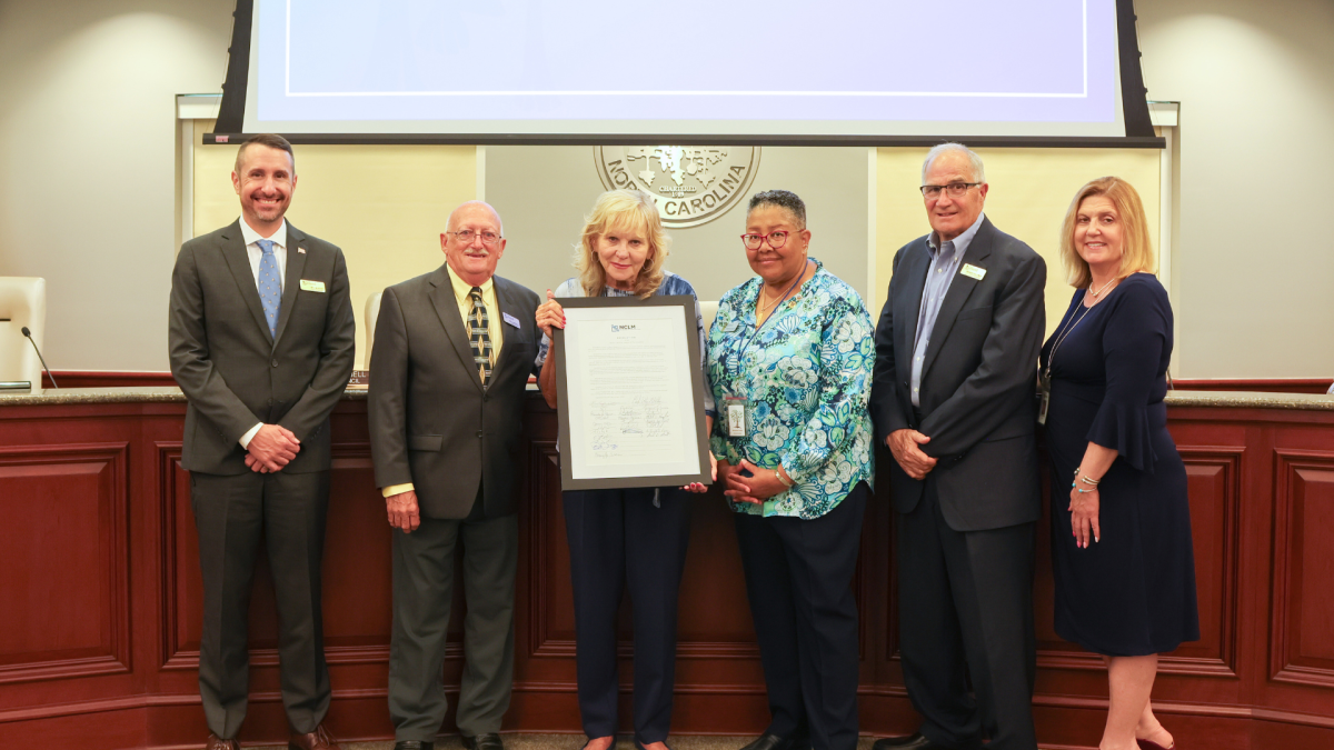 Town Council and Clerk holding city of civility award