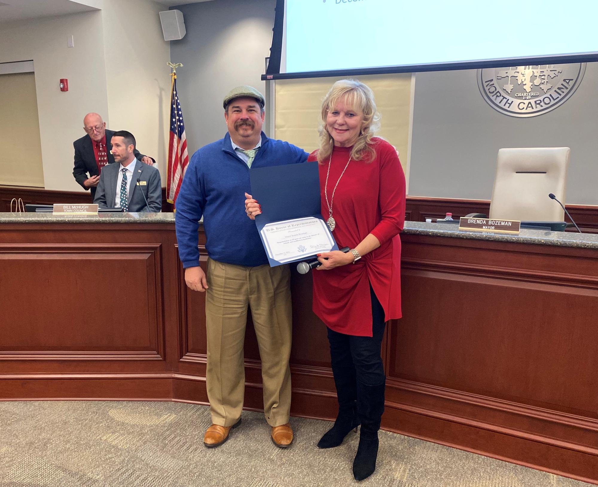 Chance Lambeth of Congressman Rouzer's Office with Mayor Bozeman