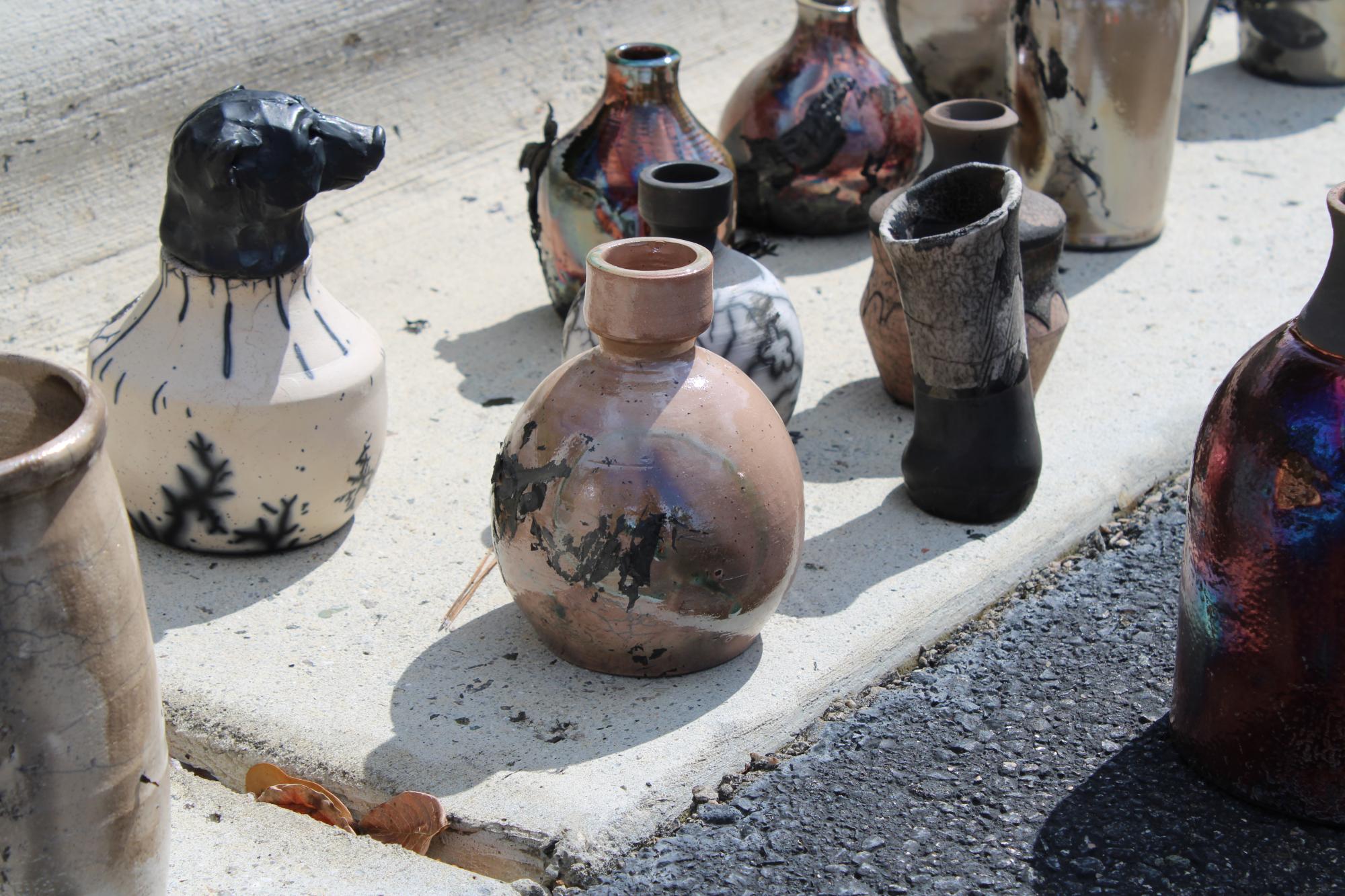 Raku fired ceramic pieces