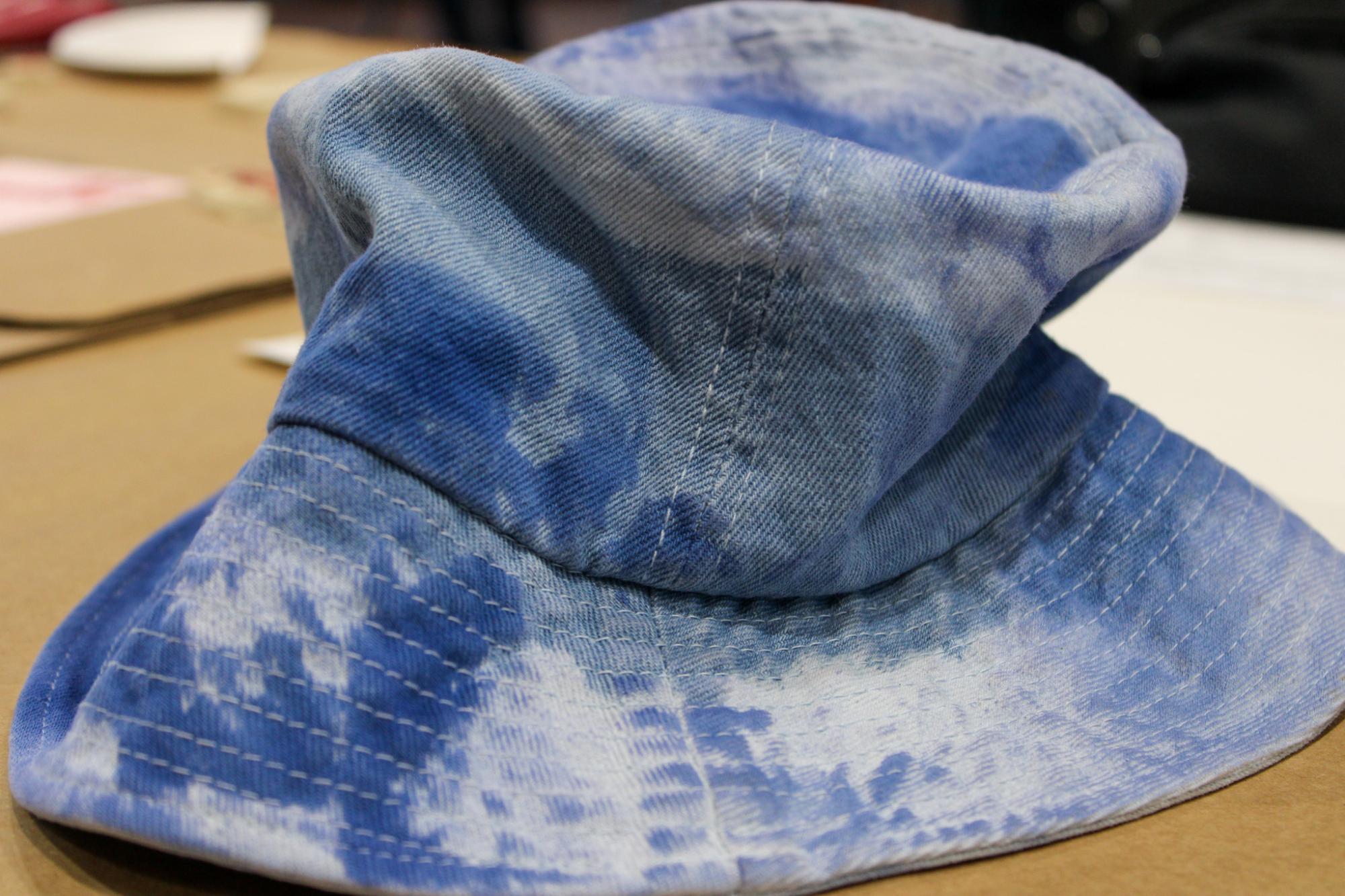Bucket hat decorated with blue cyanotype printing